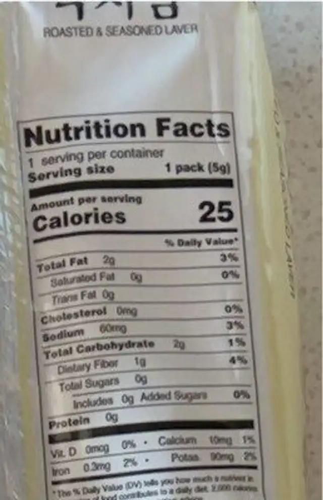Roasted & seasoned laver nutrition facts table