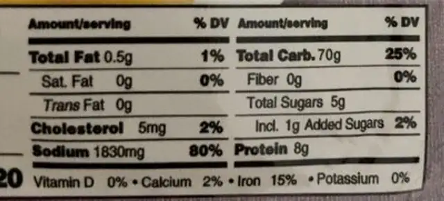 Instant rice noodles bowl anchovy nutrition facts table