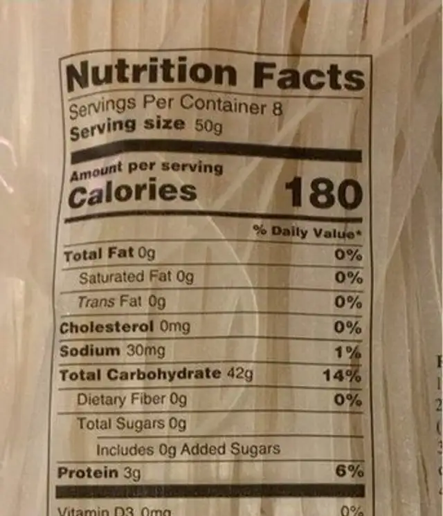 Rice Noodle nutrition facts table
