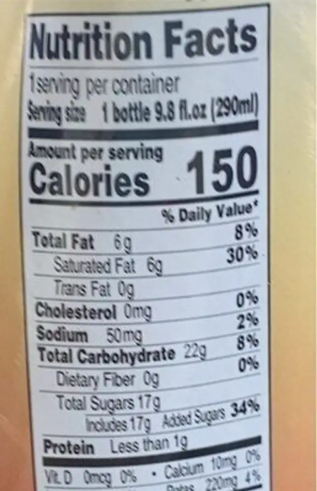 Coconut Milk Drink nutrition facts table