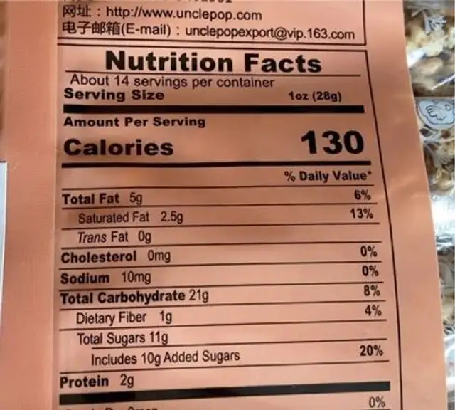 Highland Barley Wheat Stick nutrition facts table