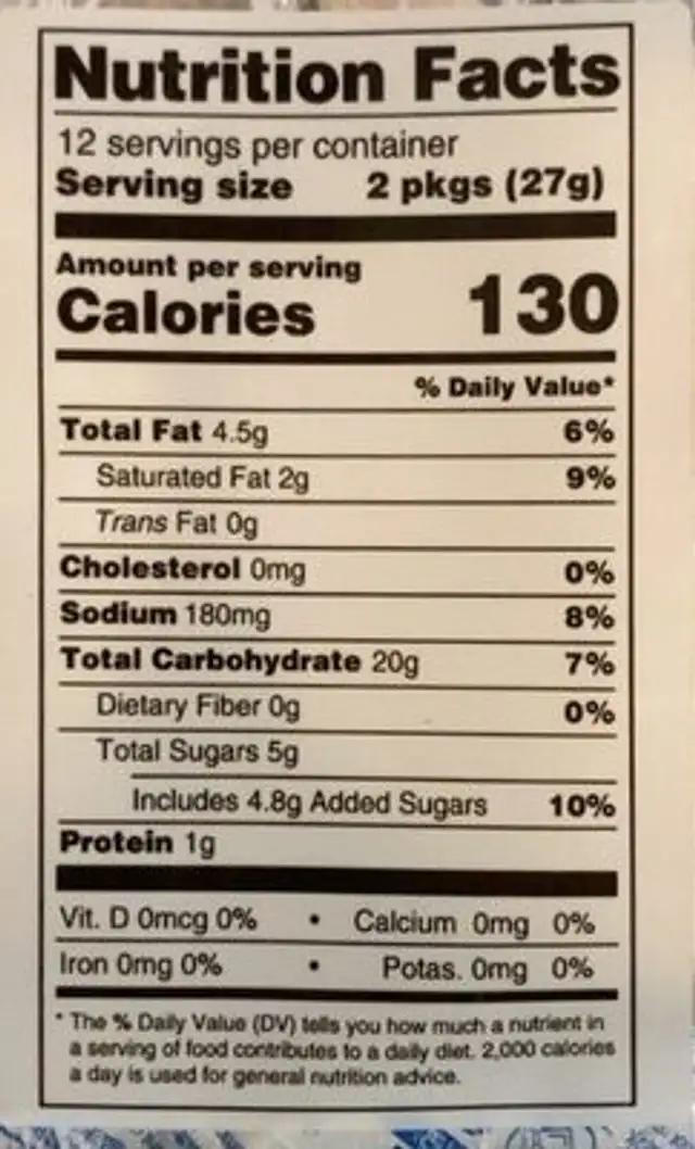 Rice Crackers nutrition facts table