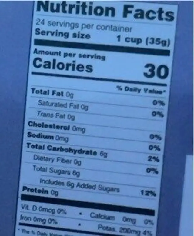 fruit jelly nutrition facts table