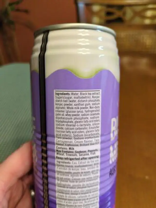 Bubble milk tea ingredients label