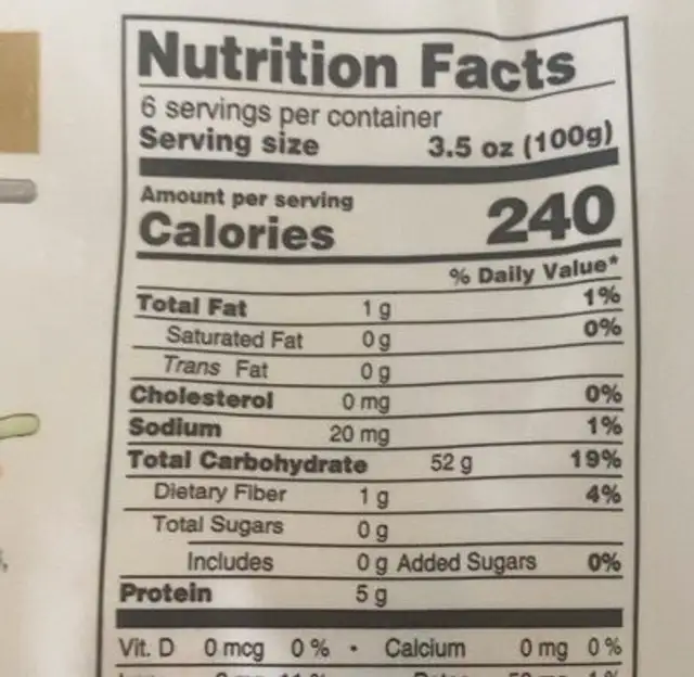 Rice cake nutrition facts table