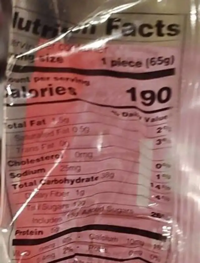 Cooked sweet bun nutrition facts table