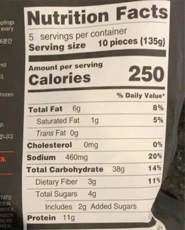 Hot and Spicy Dumplings nutrition facts table