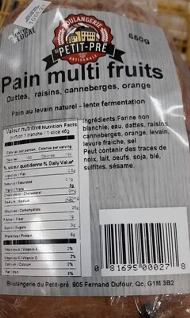 Pain multi fruits