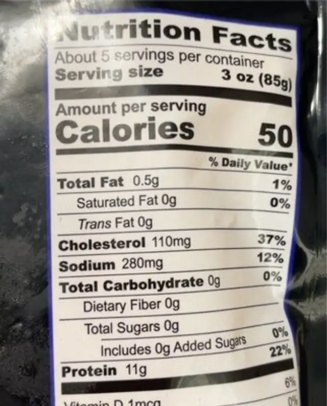 Cooked Shrimp nutrition facts table
