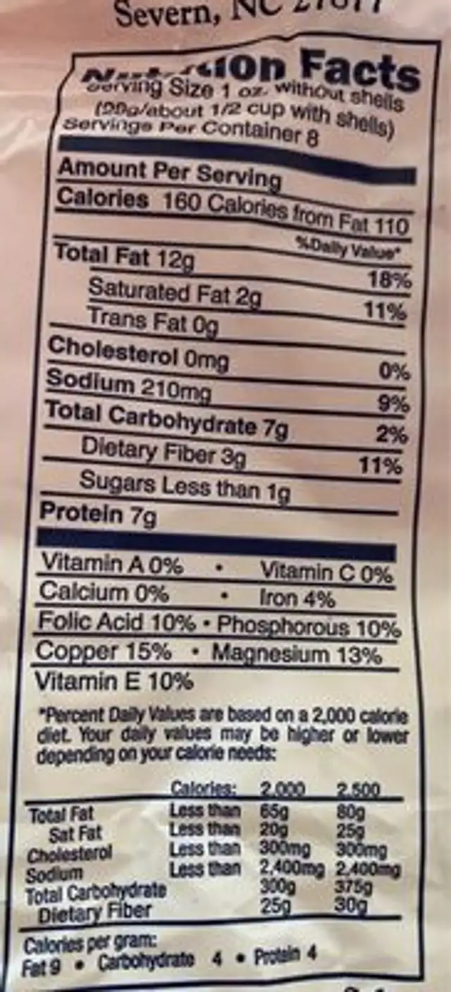 Salted roasted peanuts nutrition facts table