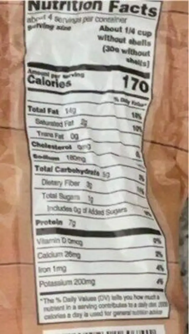 Salted & Roasted Peanuts nutrition facts table