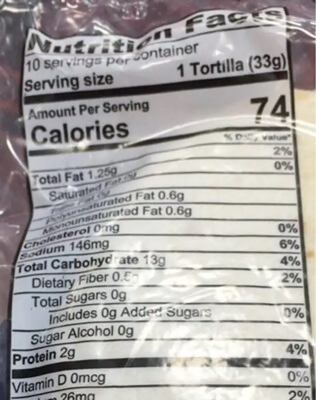 Santa fe tortilla company nutrition facts table