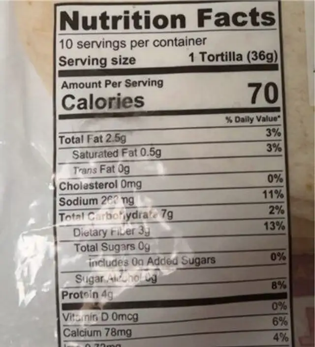 Carb Chopper nutrition facts table
