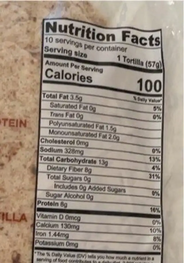 Santa Fe Tortilla Company nutrition facts table