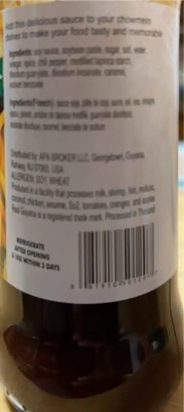 Chinese chowmein sauce nutrition facts table