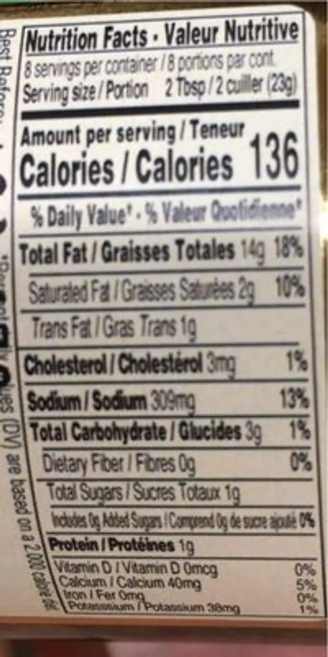 Pesto Alla Genovese nutrition facts table