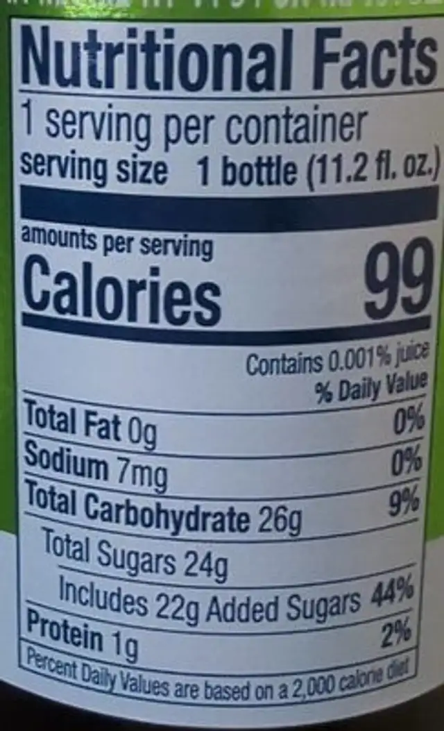 Flavoured malt drink Apple nutrition facts table