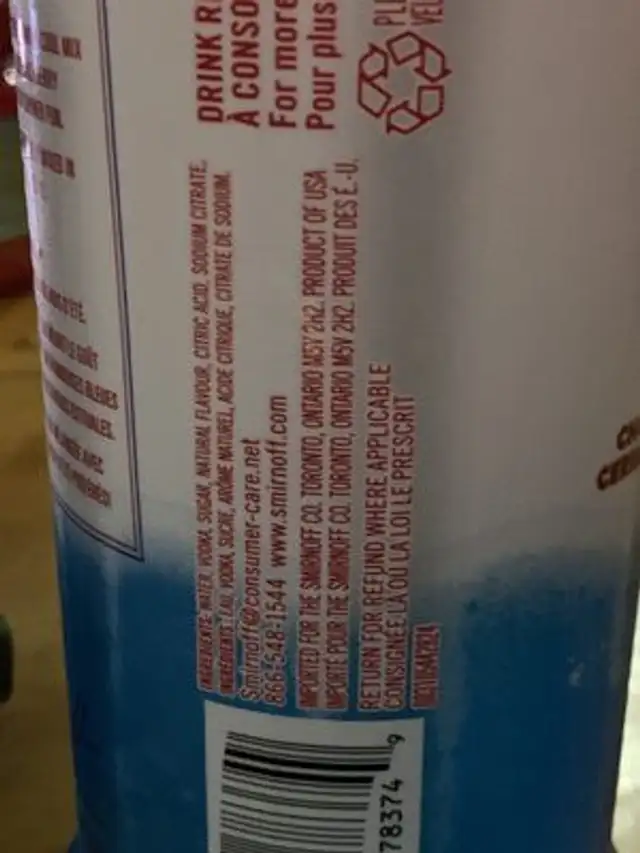 Vodka ingredients label
