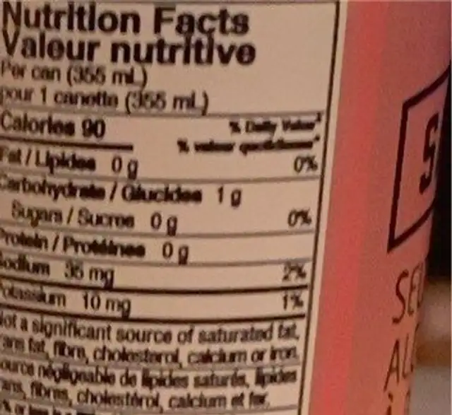 Boisson nutrition facts table