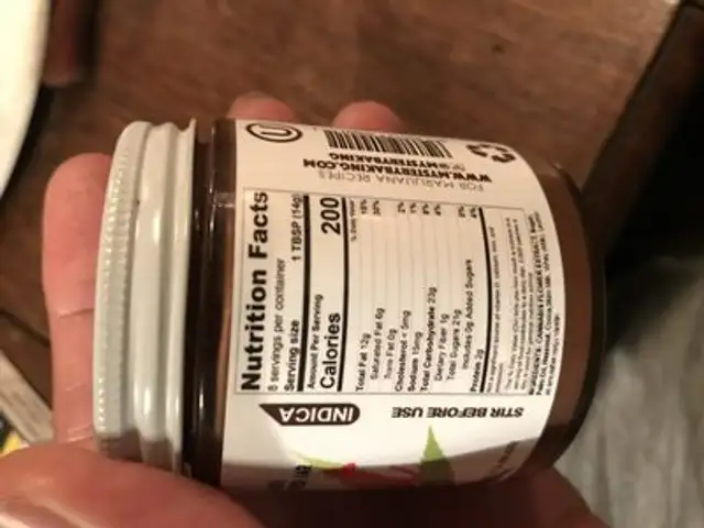 Cannabis Hazelnut ingredients label