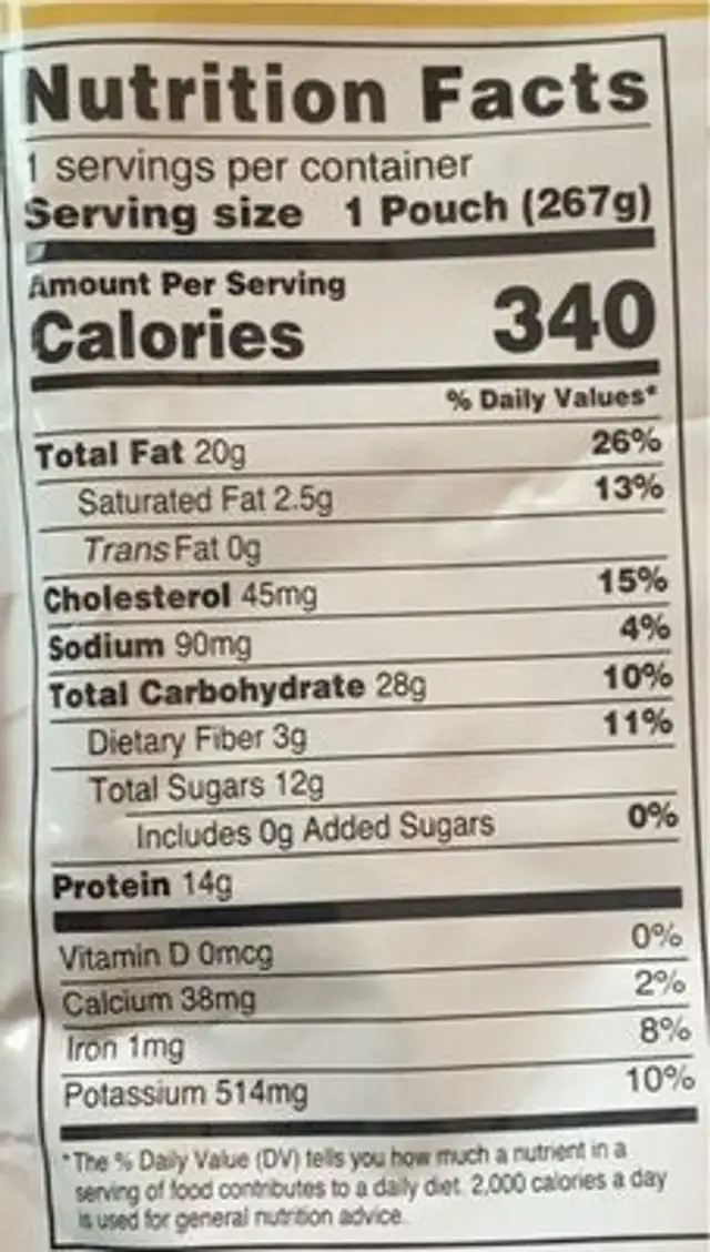 Chicken carrots and brown rice nutrition facts table