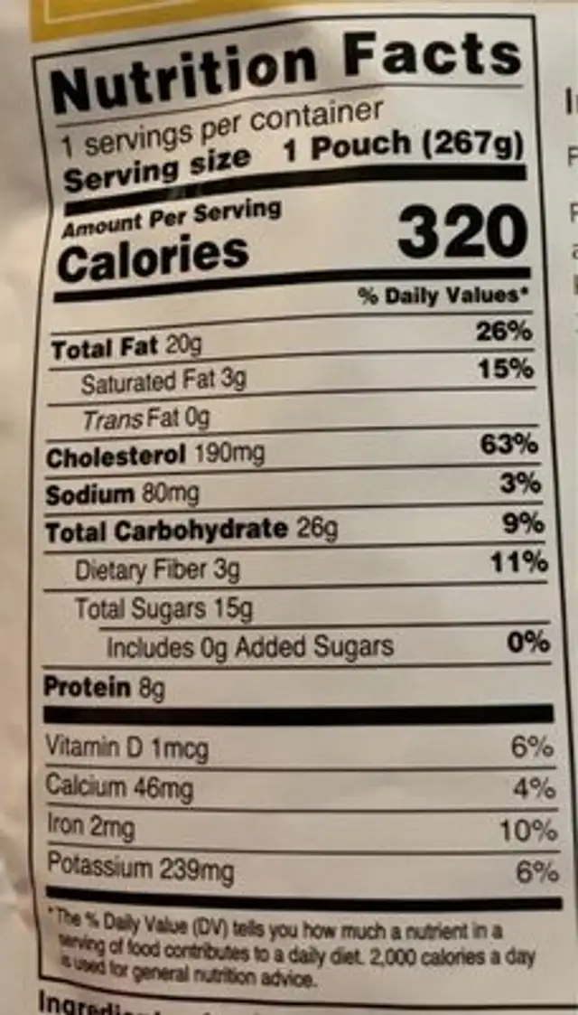 Eggs, Apples & Oats Pureed Food Blend nutrition facts table