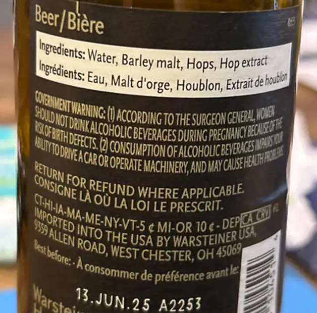 German Pilsner ingredients label