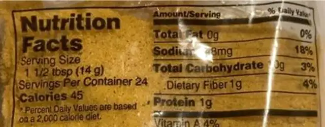 Fish Breading nutrition facts table
