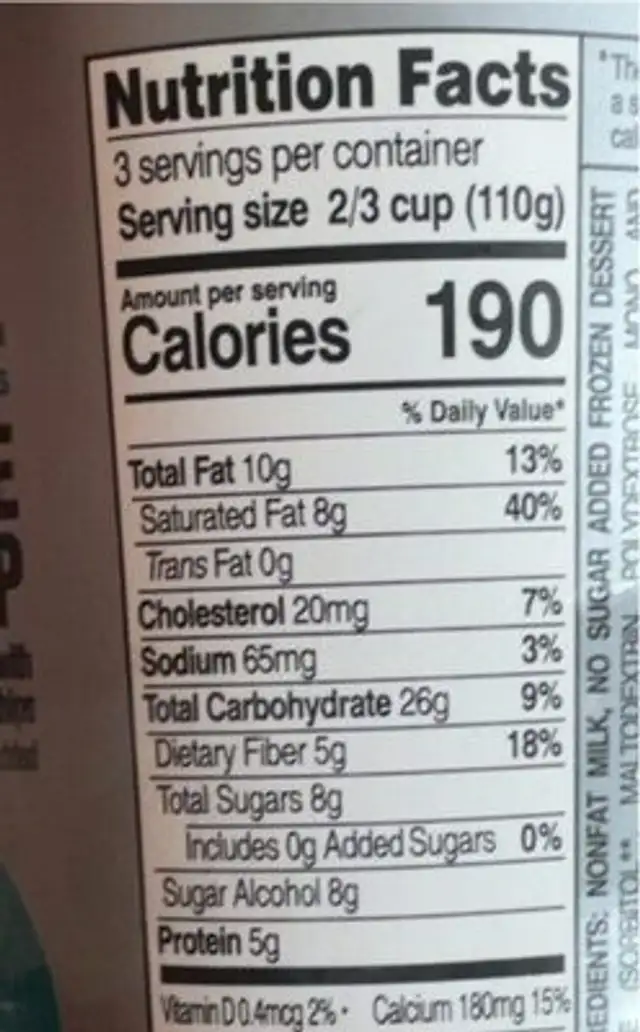 No sugar added reduced fat chocolate chip ice cream nutrition facts table