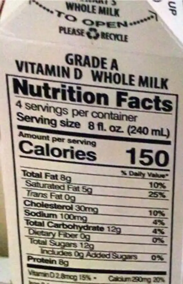 Stewarts Whole milk nutrition facts table