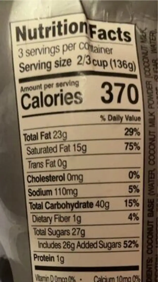 Non-Dairy Mint Cookie Crumble Frozen Dessert nutrition facts table