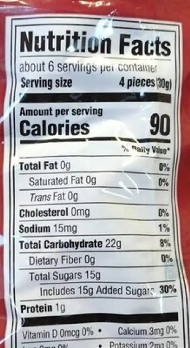 Peach rings nutrition facts table