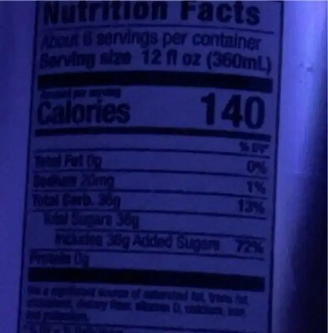 Ginger ale nutrition facts table