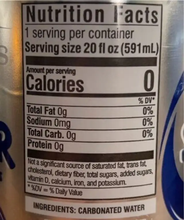 Seltzer nutrition facts table