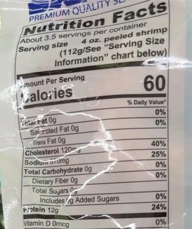 Wild red Argentina raw shrimp nutrition facts table