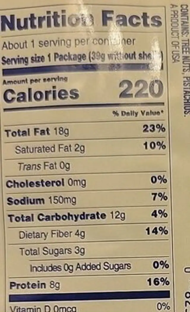 Pistachios nutrition facts table