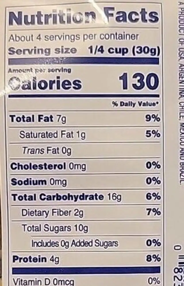 Healthy mix nutrition facts table