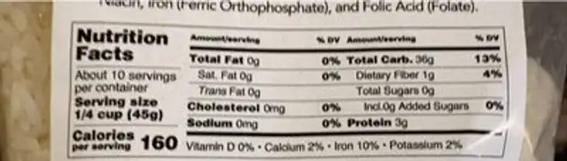 Hannah’s pantry rice nutrition facts table