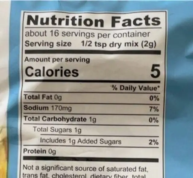 Quick Mix Sriracha Ranch nutrition facts table