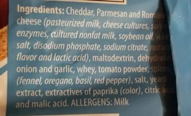 rada quick mix warm pizza ingredients label