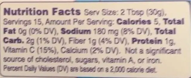 Original Raw Sauerkraut nutrition facts table