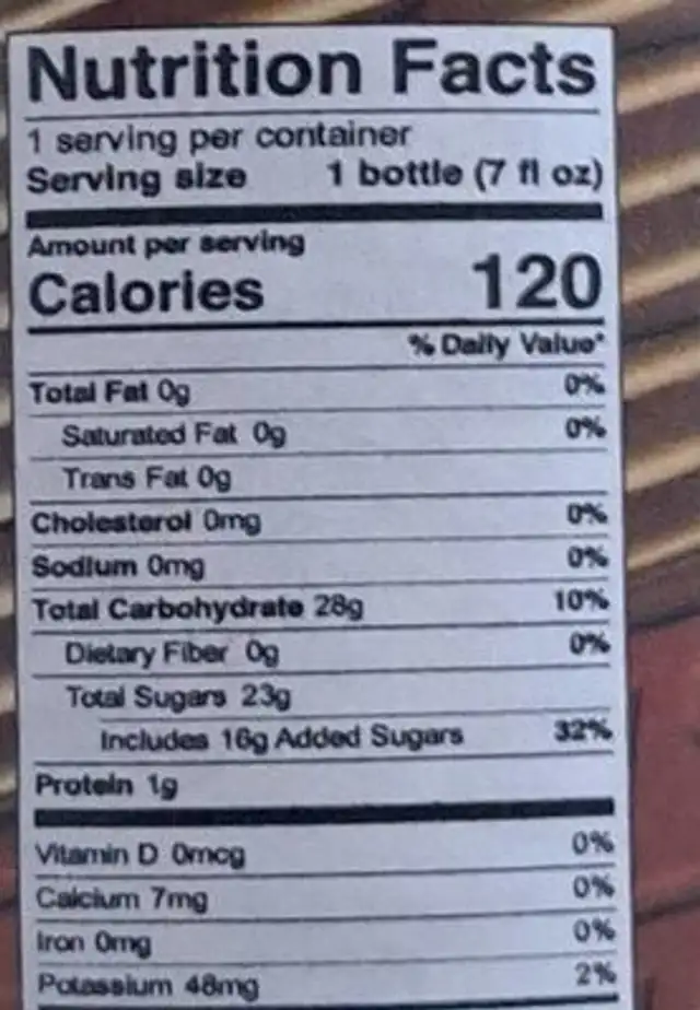 Malta nutrition facts table