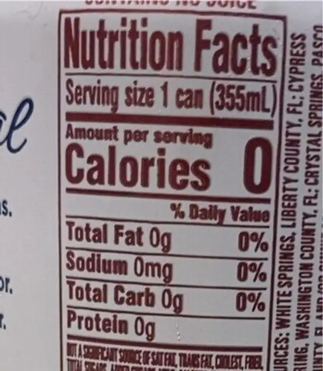 Sparkling Water Black Cherry nutrition facts table