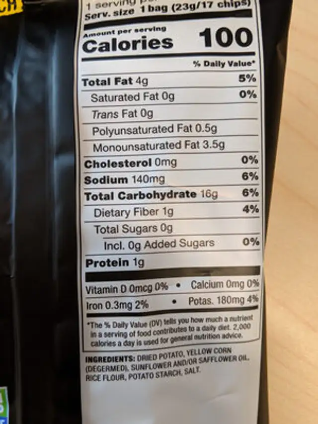 Popped chip snack ingredients label