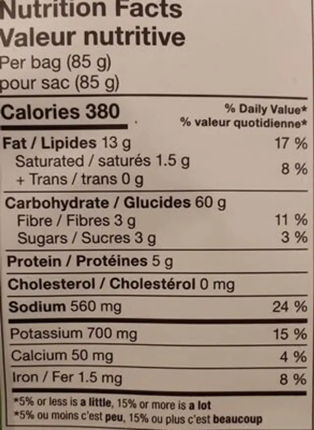 Pop Chips sour cream & onion nutrition facts table