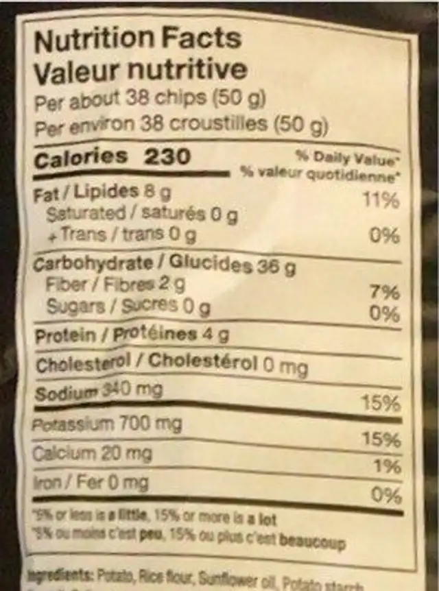Chips sel de mer nutrition facts table