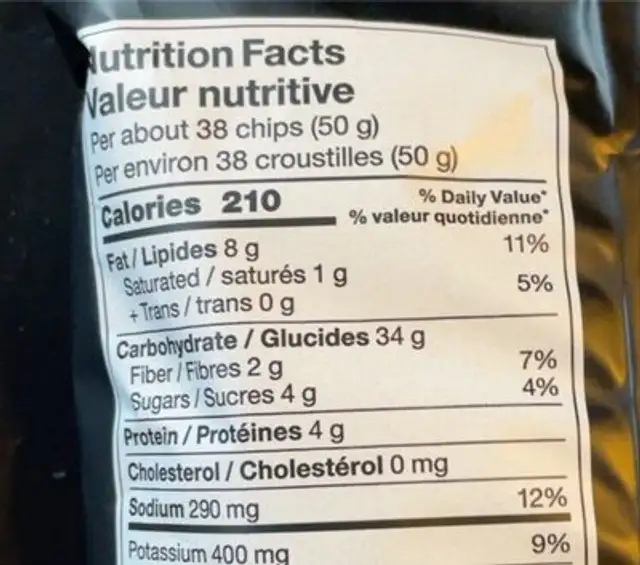 Pop Chips Aged White Cheddar nutrition facts table