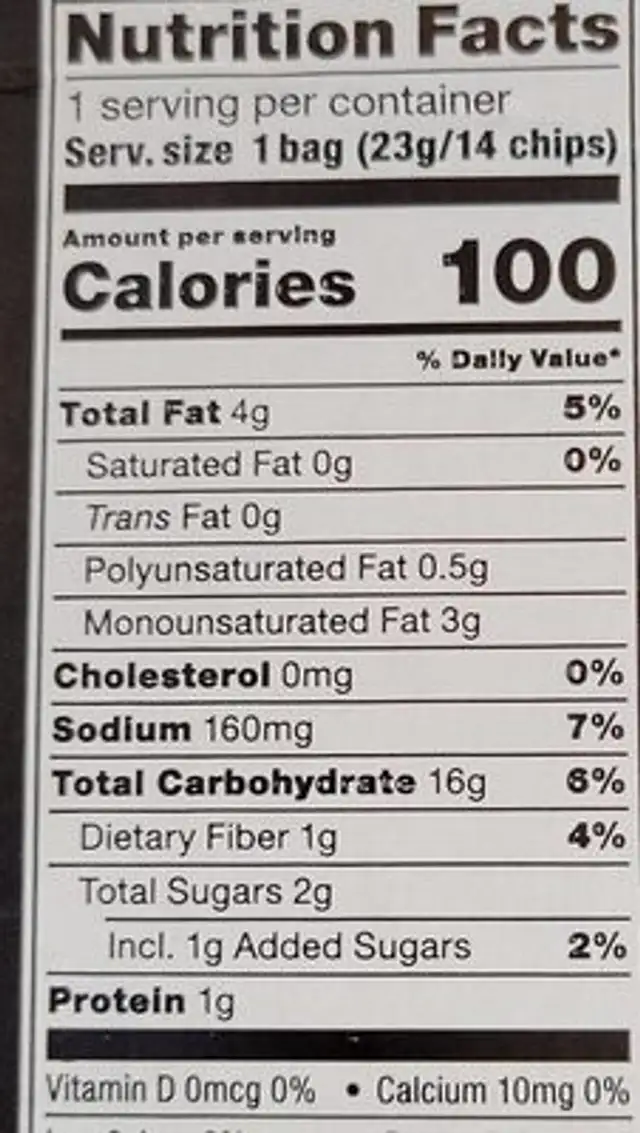 Ridges potato chips variety single serve flavors tangy bbq nutrition facts table