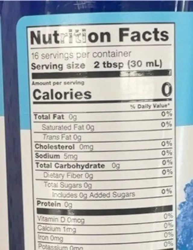 Nostaligia snow cone syrup nutrition facts table