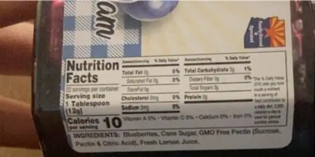 Blueberry Jam nutrition facts table